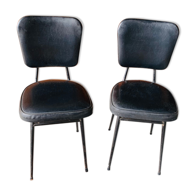 Paire de chaises skaï noir vintage