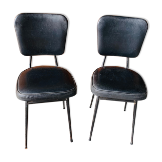 Pair of vintage black skai chairs