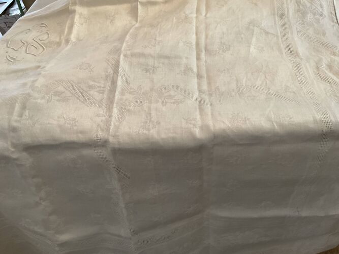 Set nappe et 12 serviettes tissus damassé lin/soie