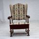 1950s, Danish wingback armchair, wool fabric, red furniture velour.
