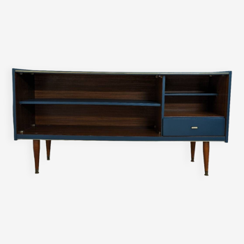 Enfilade vintage en bois & bleu / meuble de rangement ouvert bahut