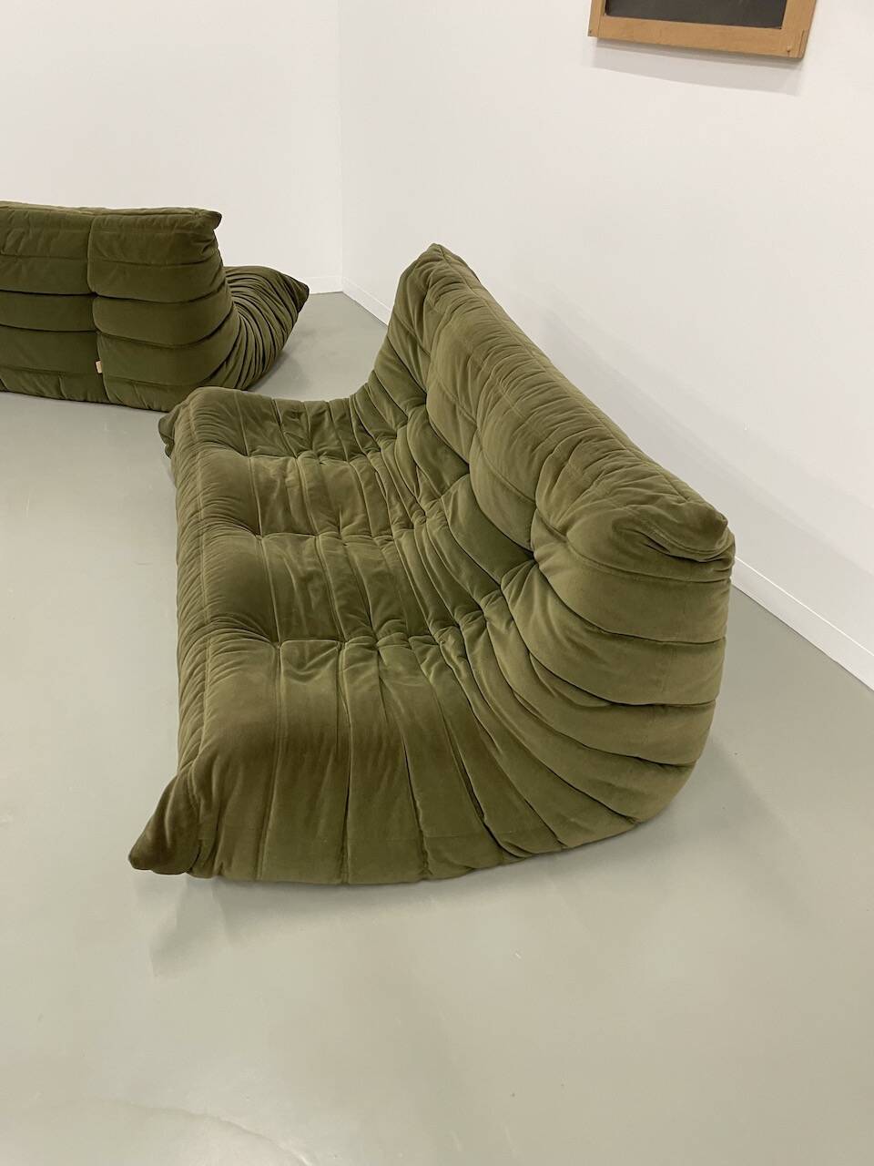 Vintage 2 and 3 seater green velvet togo set