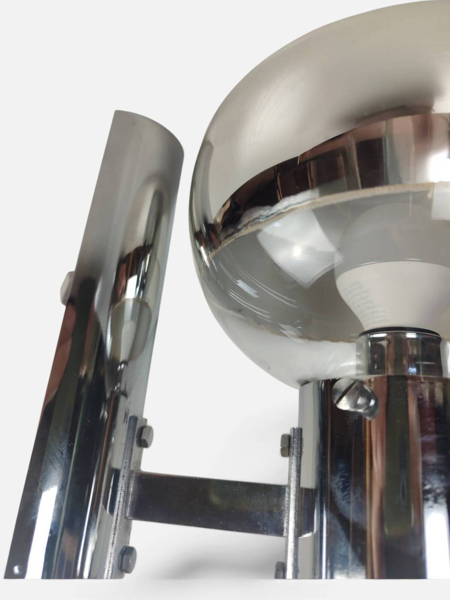 Space Age wall light in chrome with glass globe – 1970s