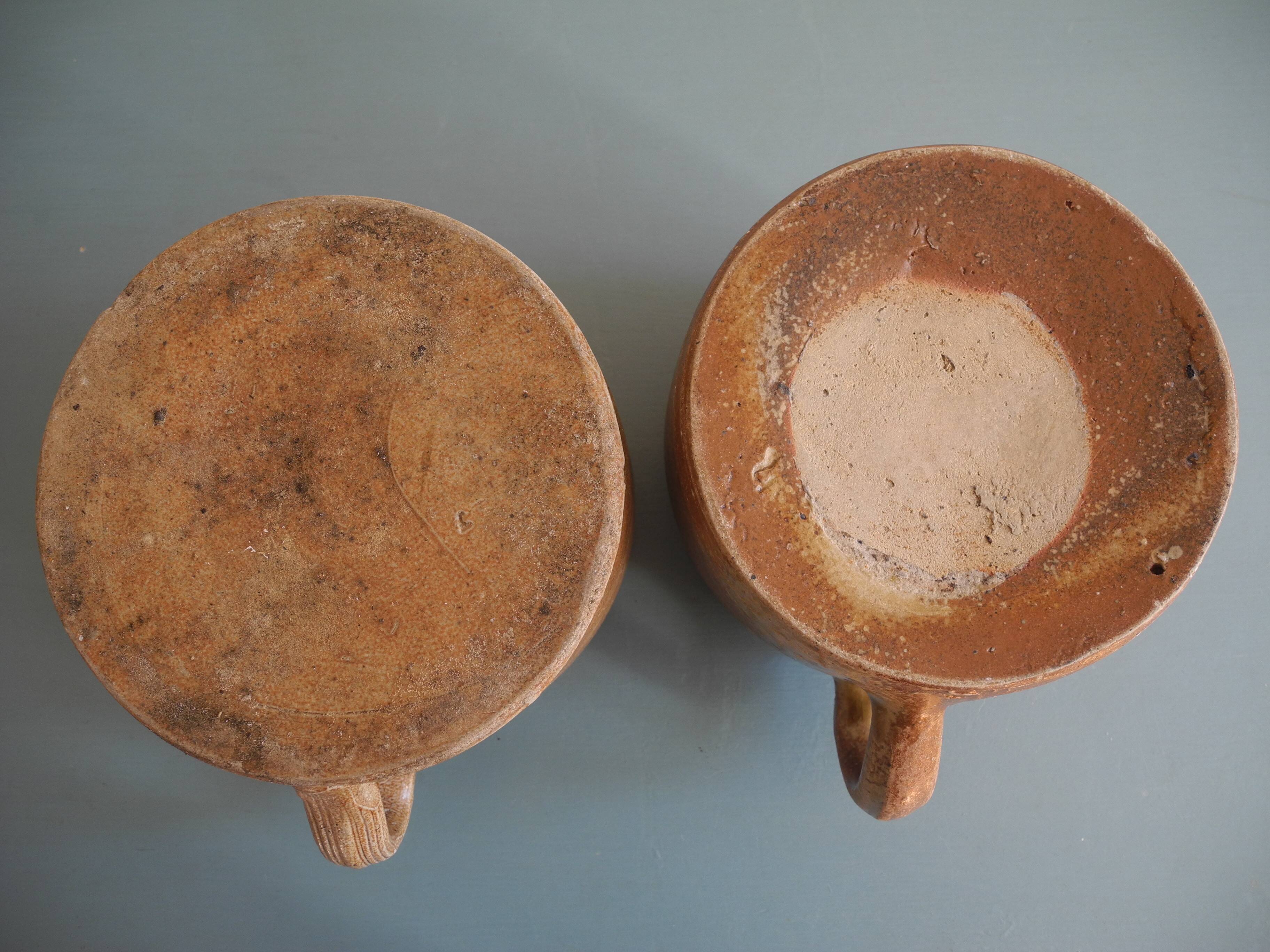 lot of 2 old rustic decorative stoneware pots