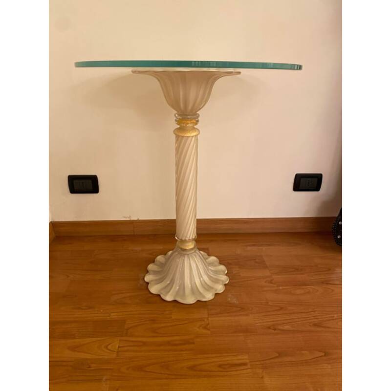 1990s Italian Venetian White and Gold Murano Glass Style Coffee Table