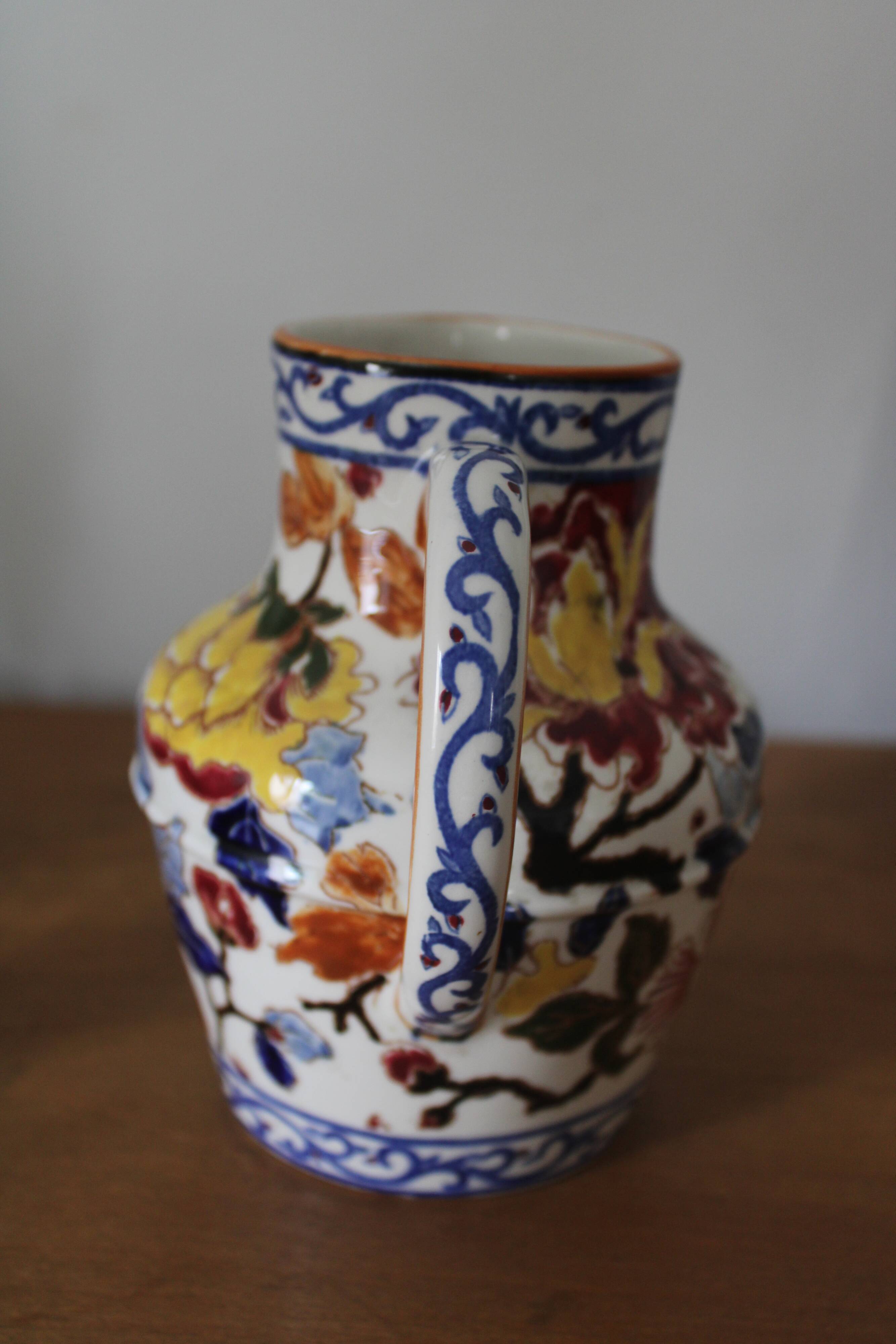 Gien earthenware peony pitcher