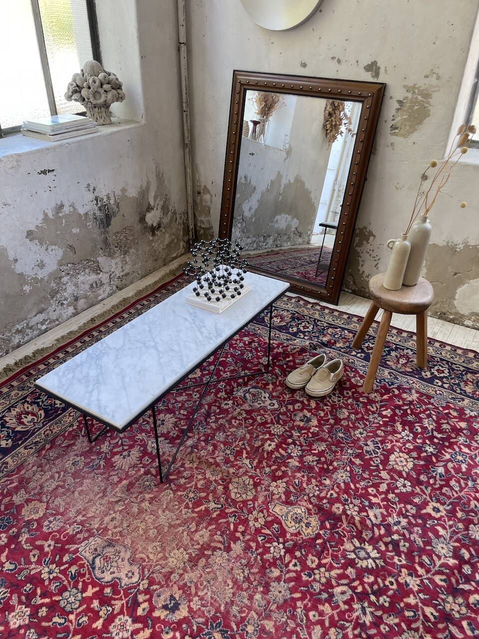 50s coffee table in metal and marble