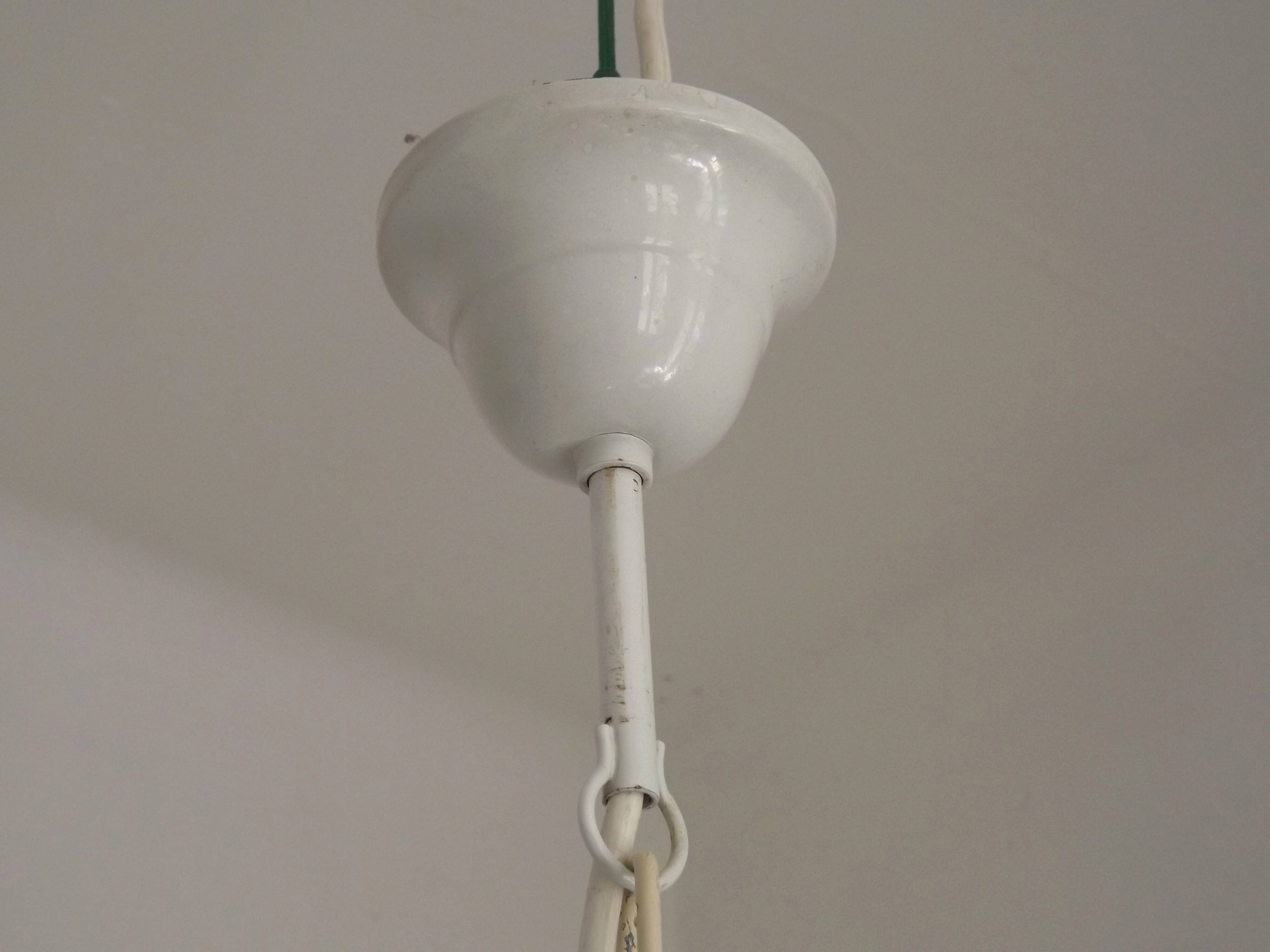 French Vintage 5 Light White Metal Chandelier With Pretty Pink Flowers