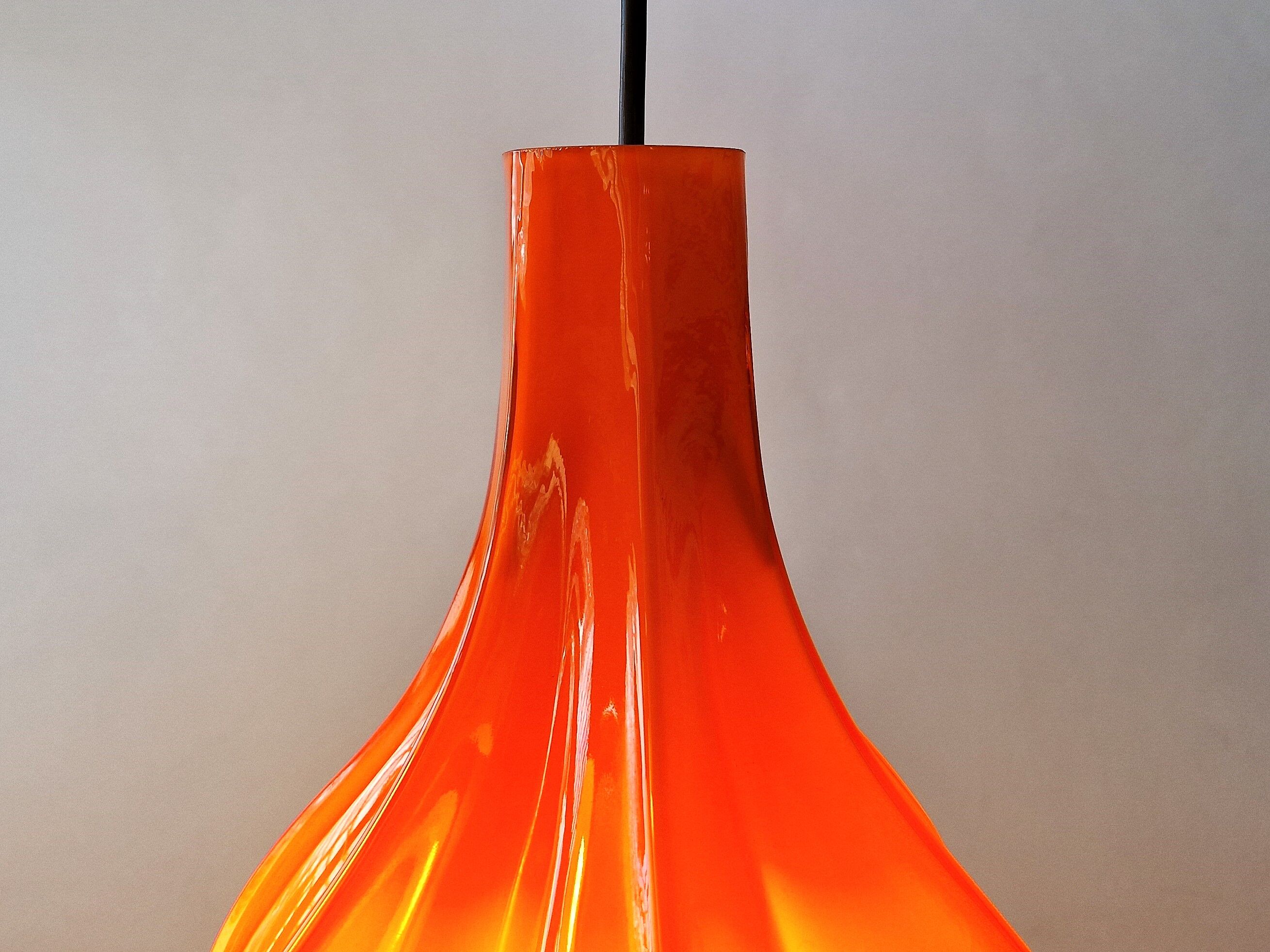 Flower shaped orange glass pendant lamp by peill & putzler, germany, 1970s
