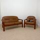 Vintage living room set – 2-seater sofa & cognac leather armchair