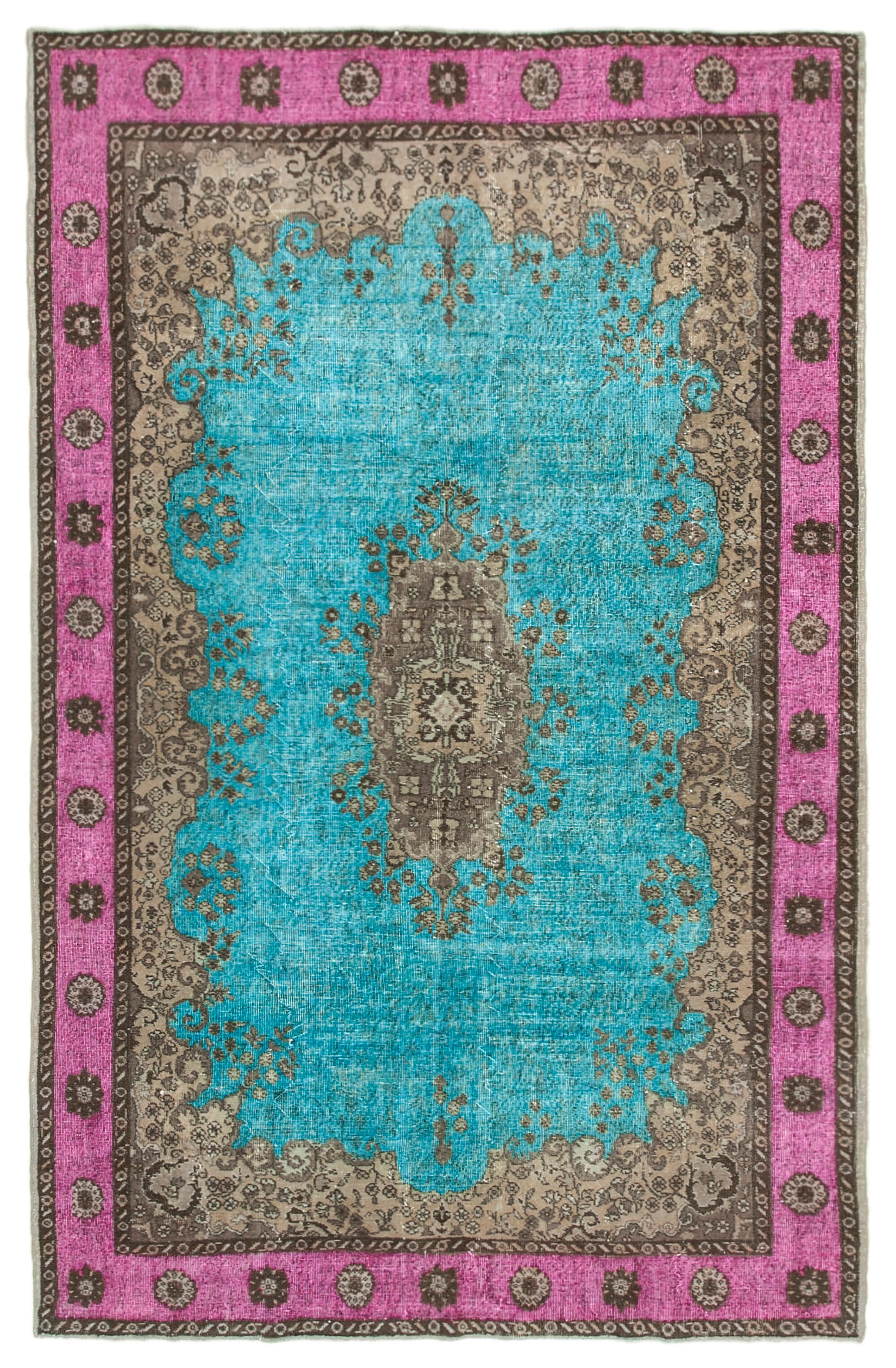 Handmade anatolian 1970s 209 cm x 326 cm turquoise rug