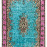 Handmade anatolian 1970s 209 cm x 326 cm turquoise rug