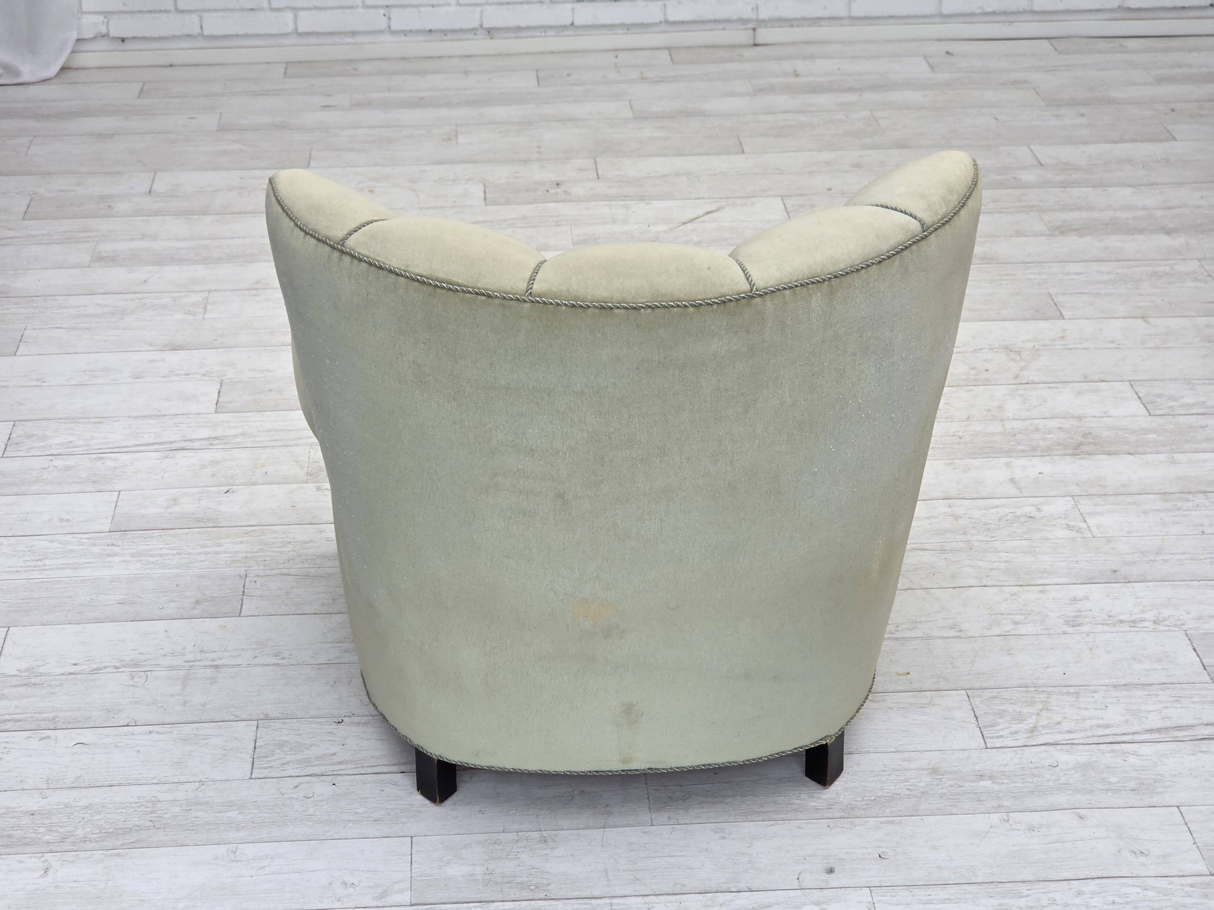 1970s, Danish relax armchair, light green furniture velour