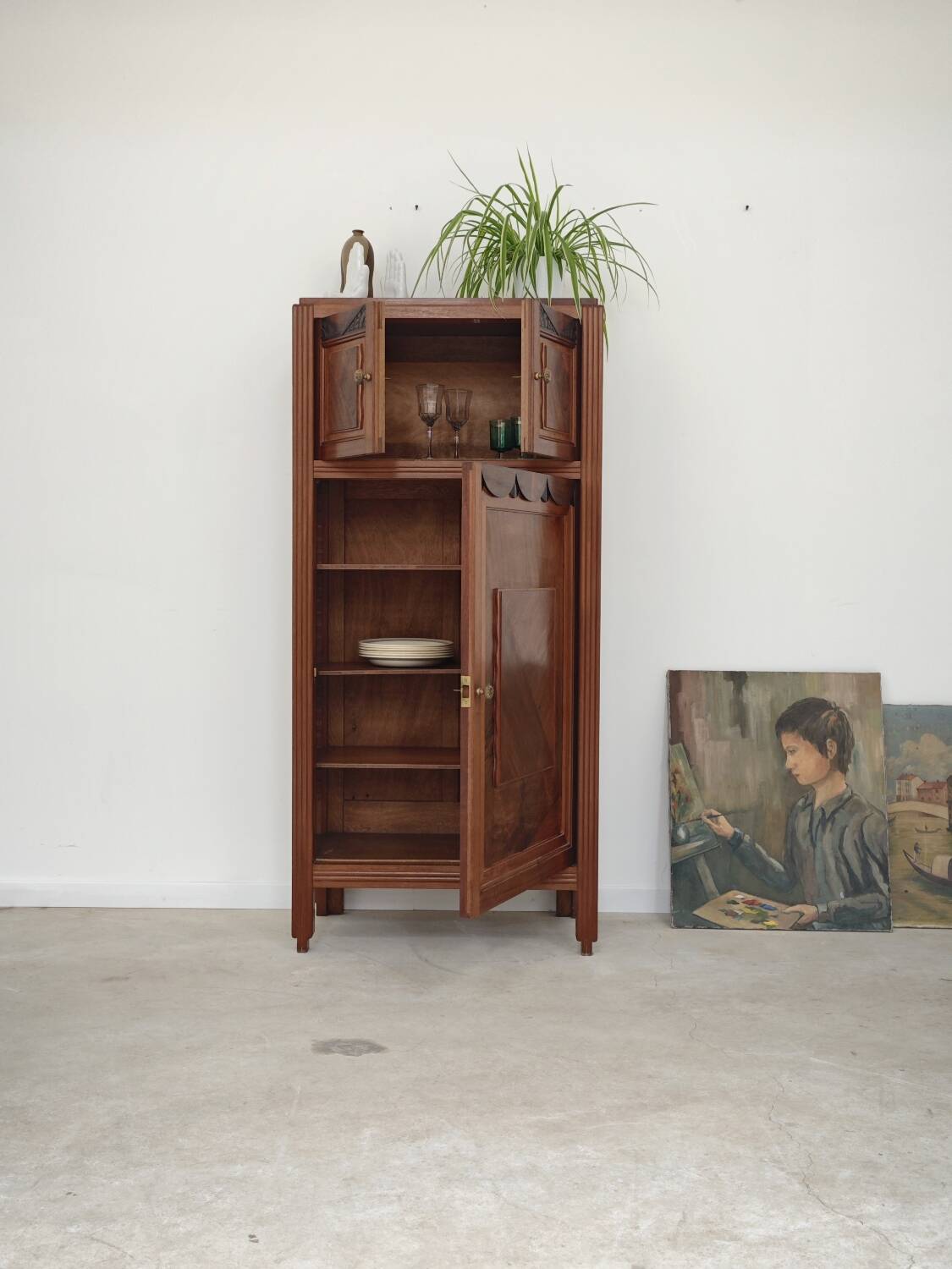 Antique wooden gramophone sideboard Art Deco France 1950