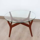 Round coffee table - glass top and teak base