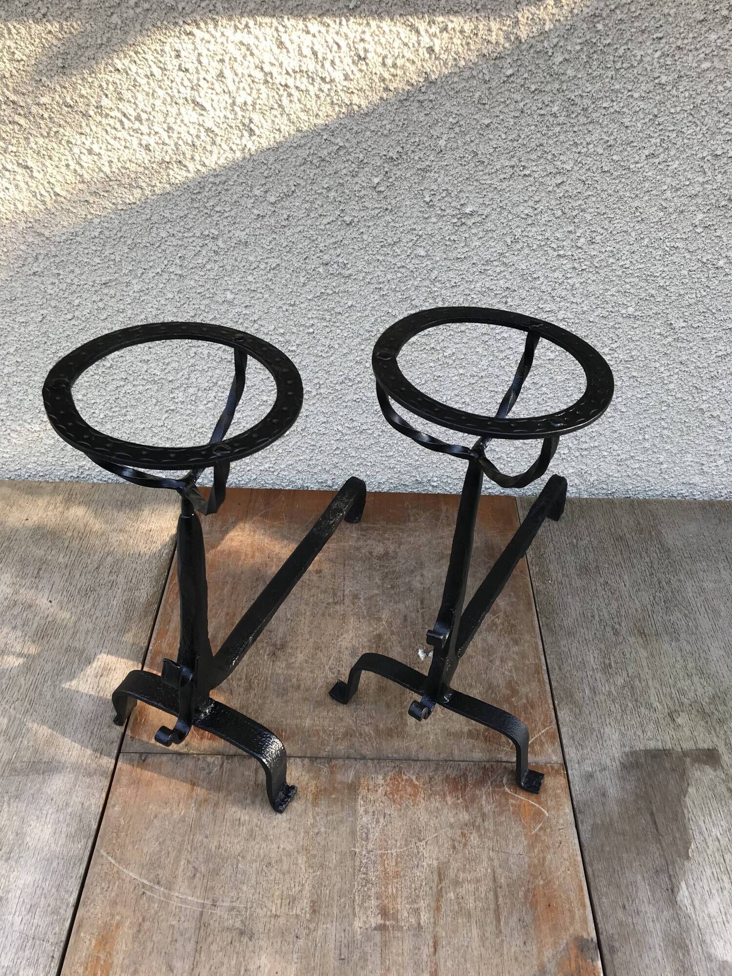 Former pair of landiers iron chimney