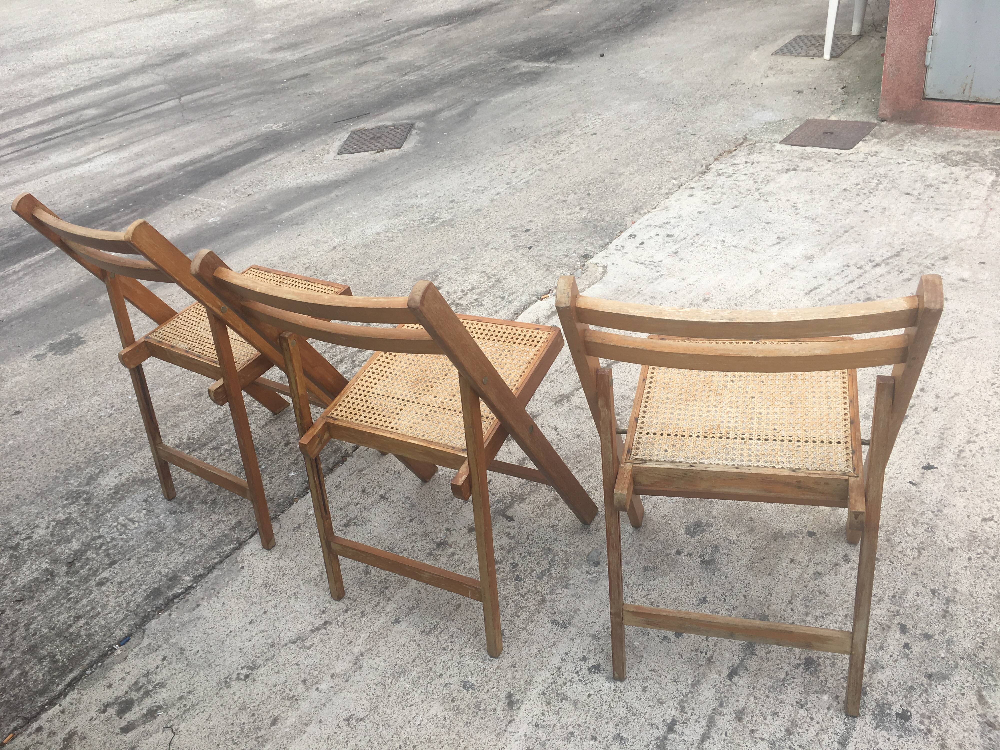 3 wood folding chairs and vintage canning