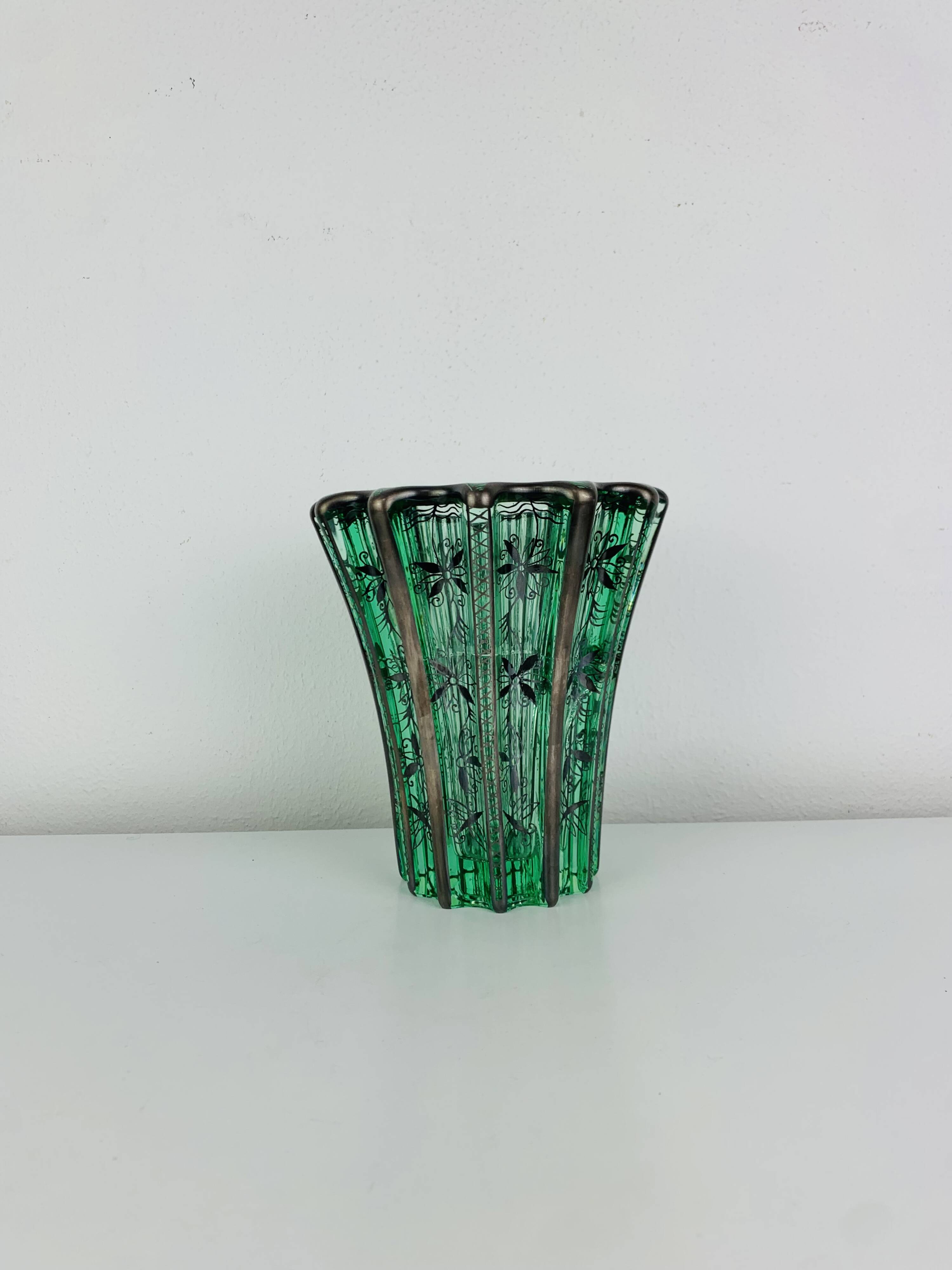Art Deco vase by Pierre D'Avesn, silver decoration by Atelier Saint Graal.