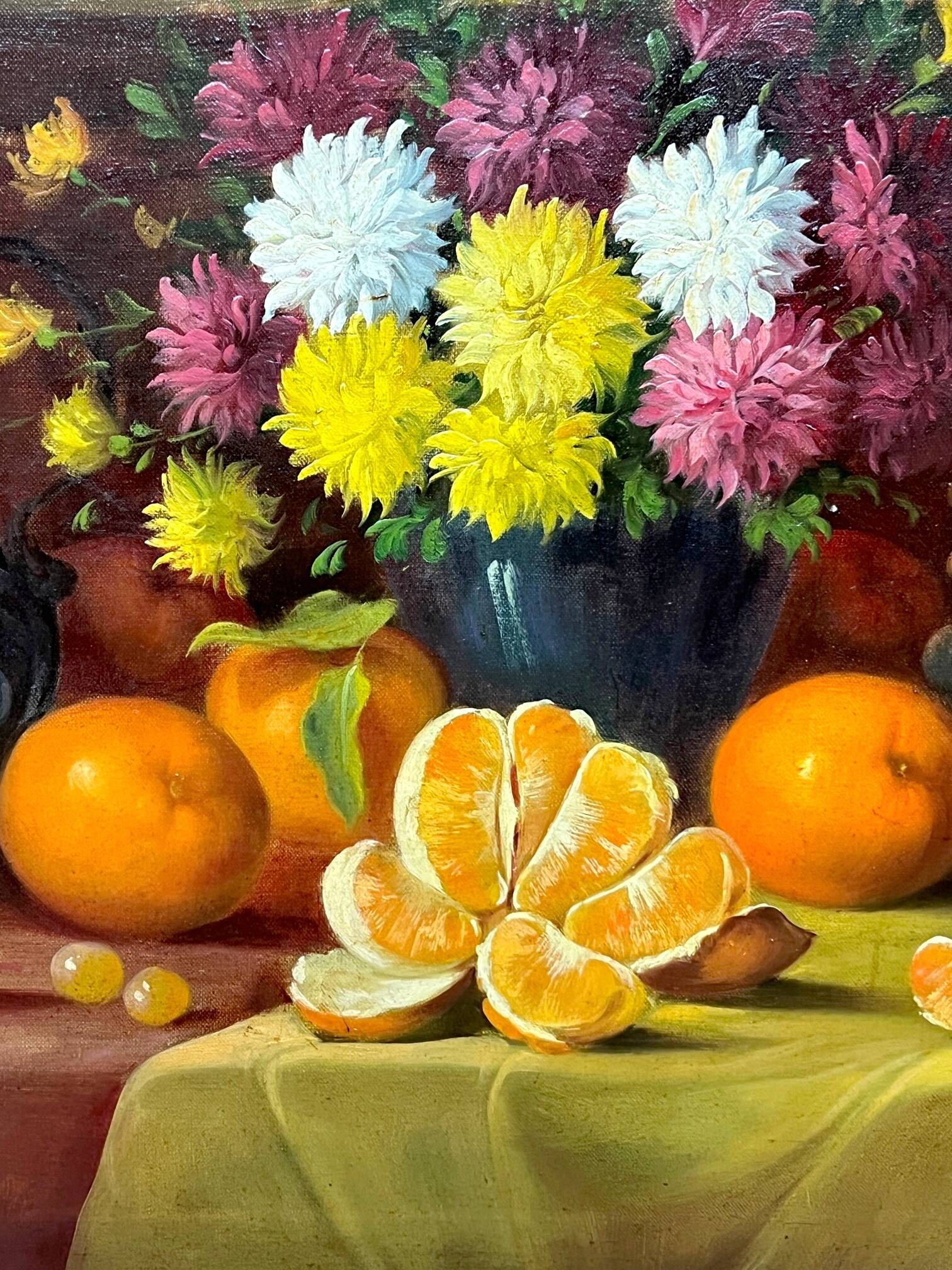 L.Maes. Still life with flowers and fruits. Large format.