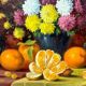 L.Maes. Still life with flowers and fruits. Large format.