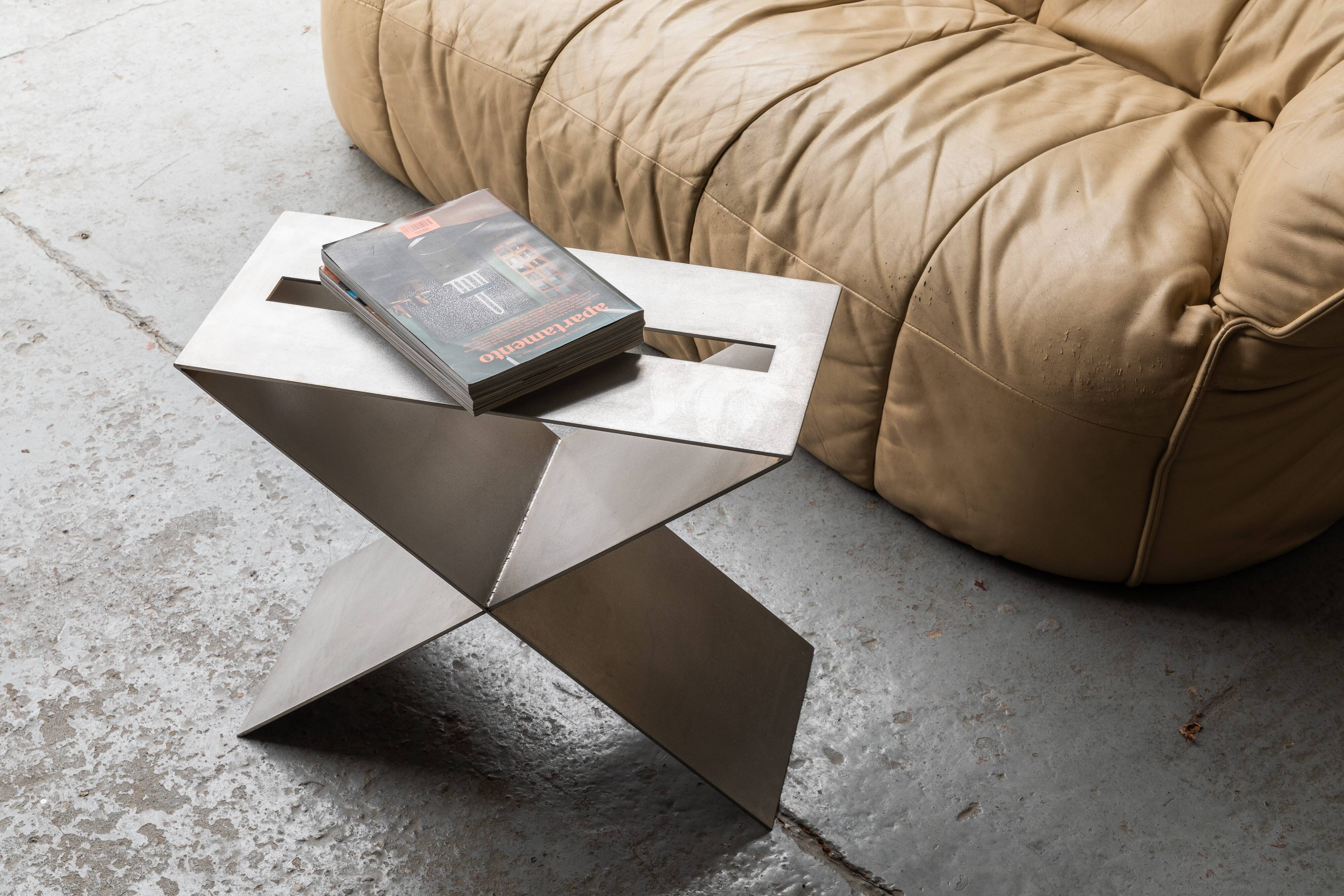 Contemporary stainless steel side table by Lena Coupez, Belgium, 2024