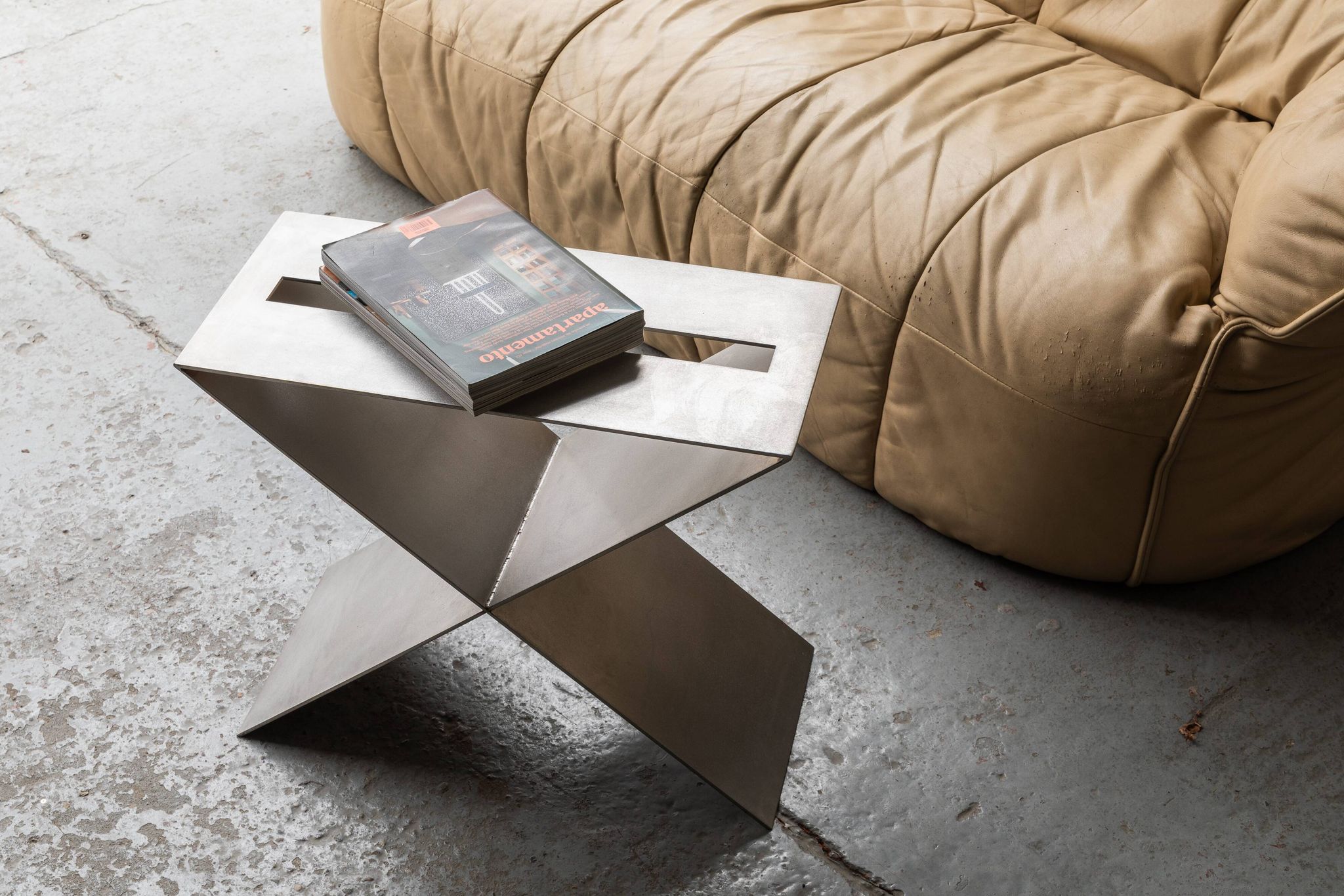 Contemporary stainless steel side table by Lena Coupez, Belgium, 2024