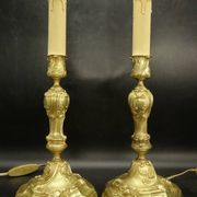 Paire de pieds de lampe style Louis XV - bronze doré