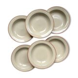 6 Deep plates in speckled beige stoneware, Tulowice style, Poland 1970