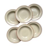6 Assiettes creuses en grès beige moucheté style Tulowice Poland 1970