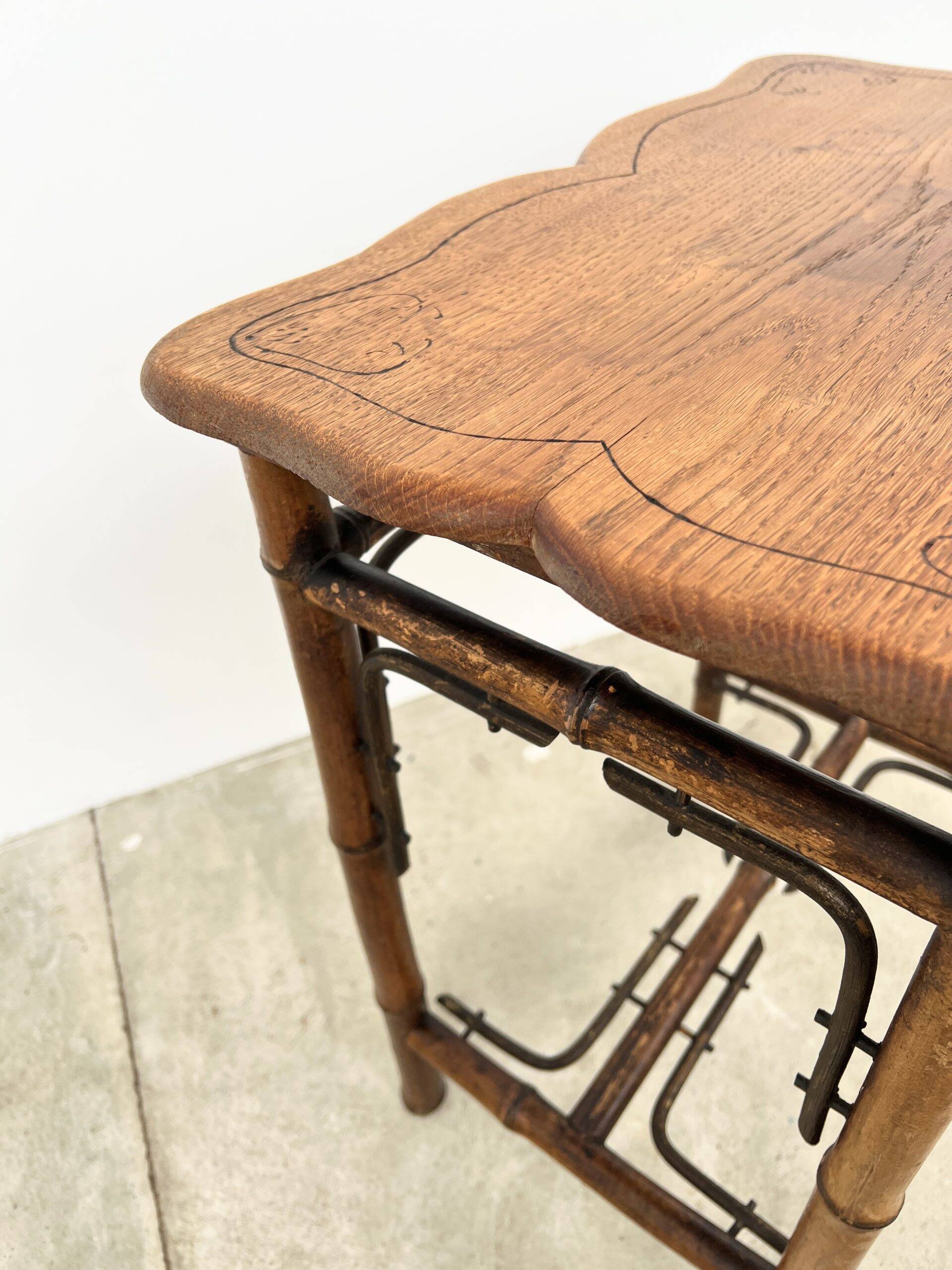 Table d'Appoint Bambou & Bois –Art Nouveau Fin XIXe