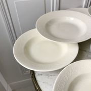 Set of 8 hollow plates Digoin Sarreguemines model Alphabet relief beige 40s
