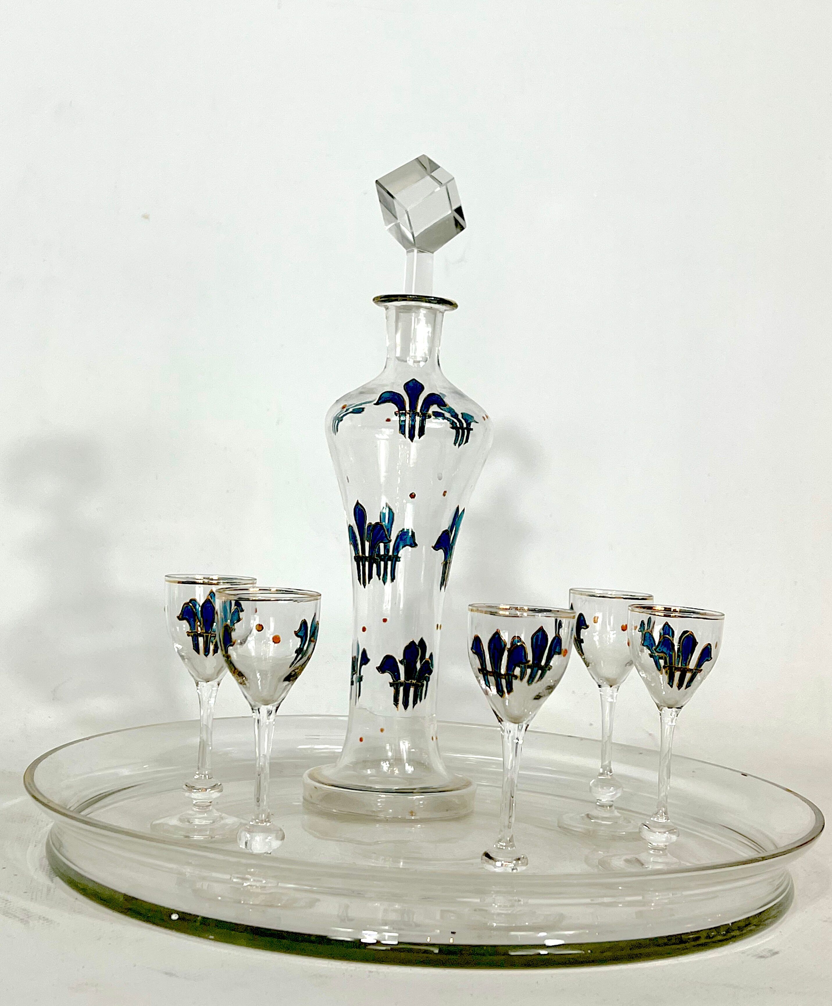 Italian Art Nouveau glass liquor set from 1920s