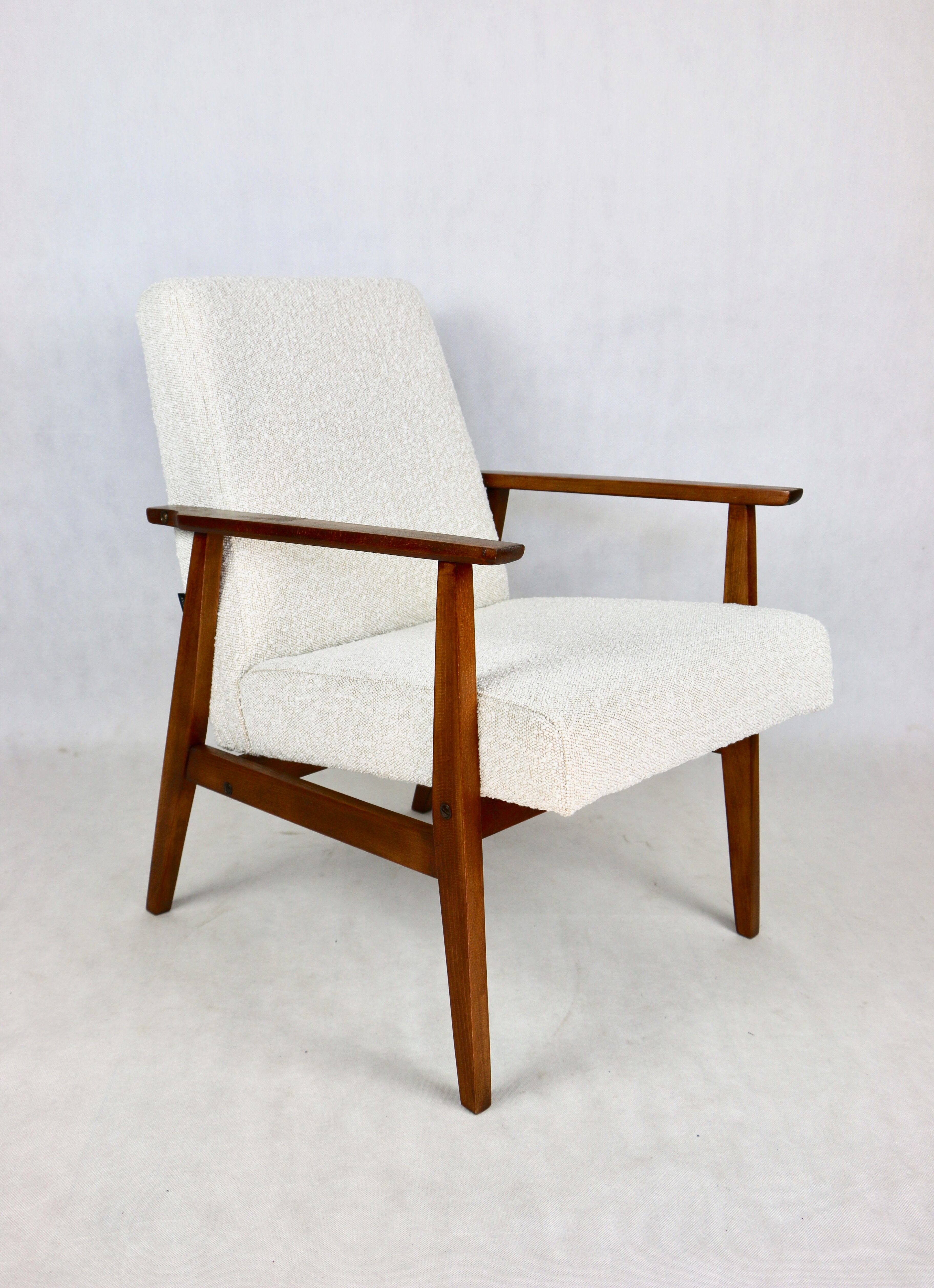 Fauteuil boucle ivoire blanc vintage, années 1970