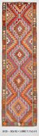 3x11 %100 Wool Geometric Multicolor Kilim Runner Rug 89x340Cm