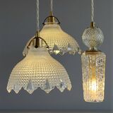 Triple pendant light with Holophanes and vintage tulips