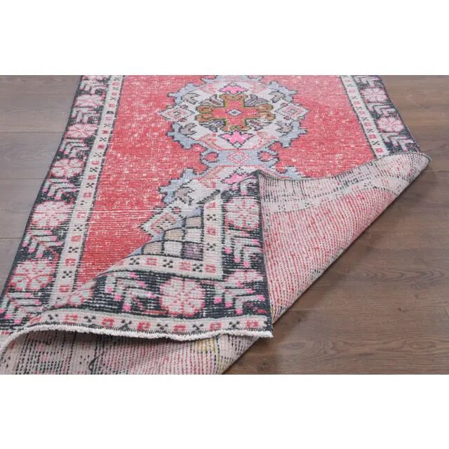 Vintage Turkish Oushak Handmade Wool Cotton Pink Runner 88x273