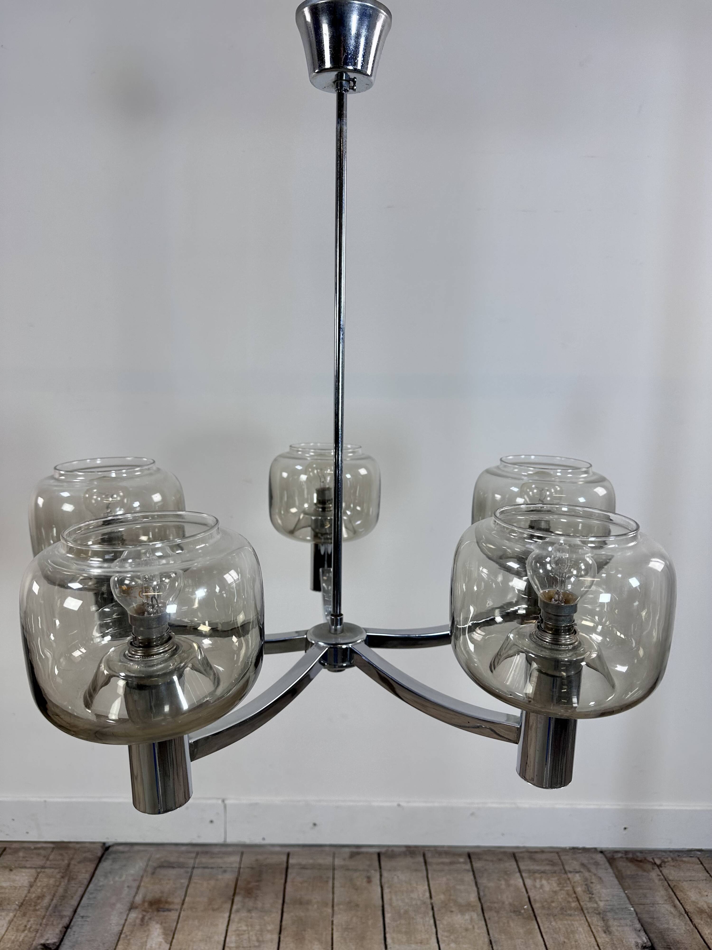 Vintage 70's chrome metal chandelier by Gaetano Sciolari