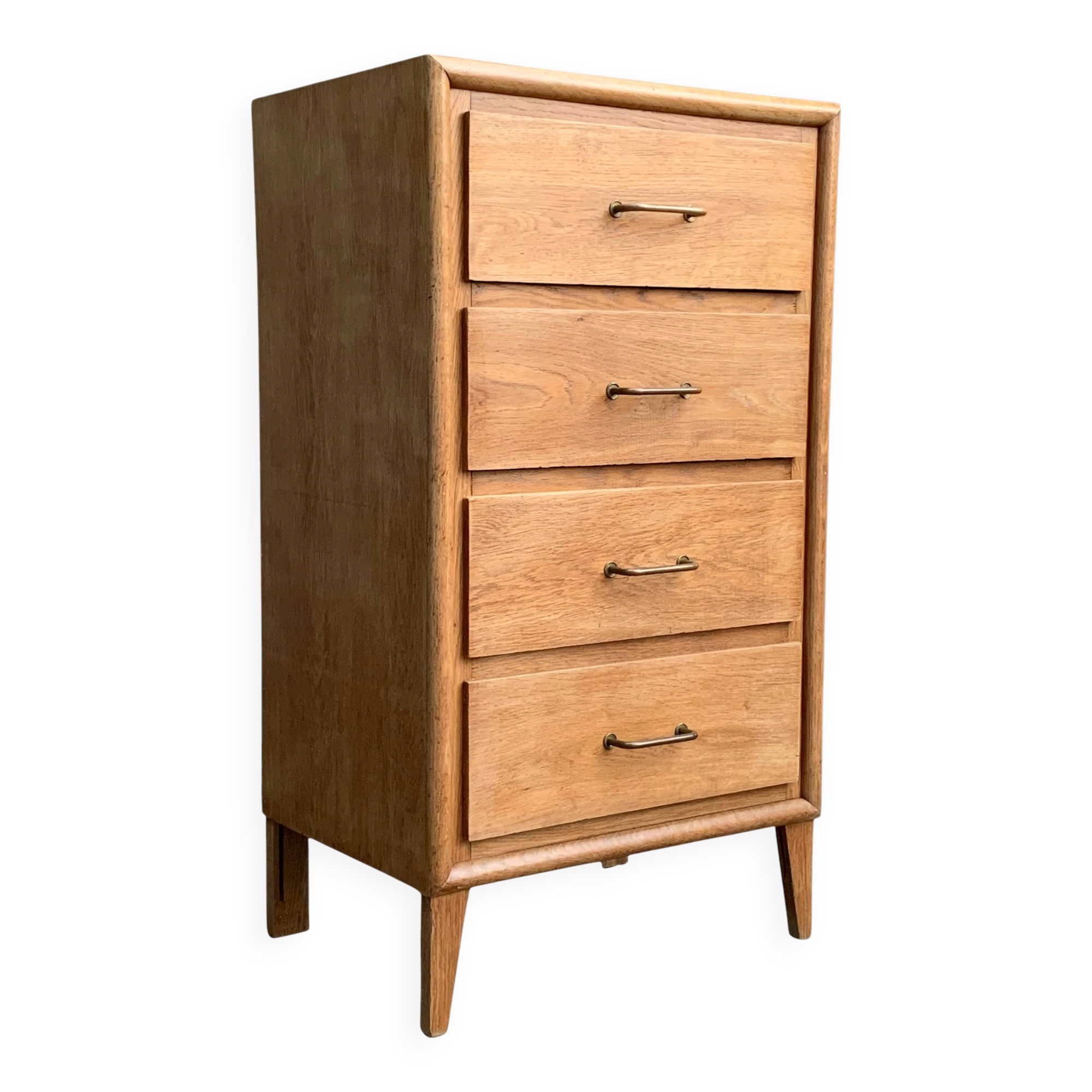 Chest of drawers with compass feet, raw wood, 1950s