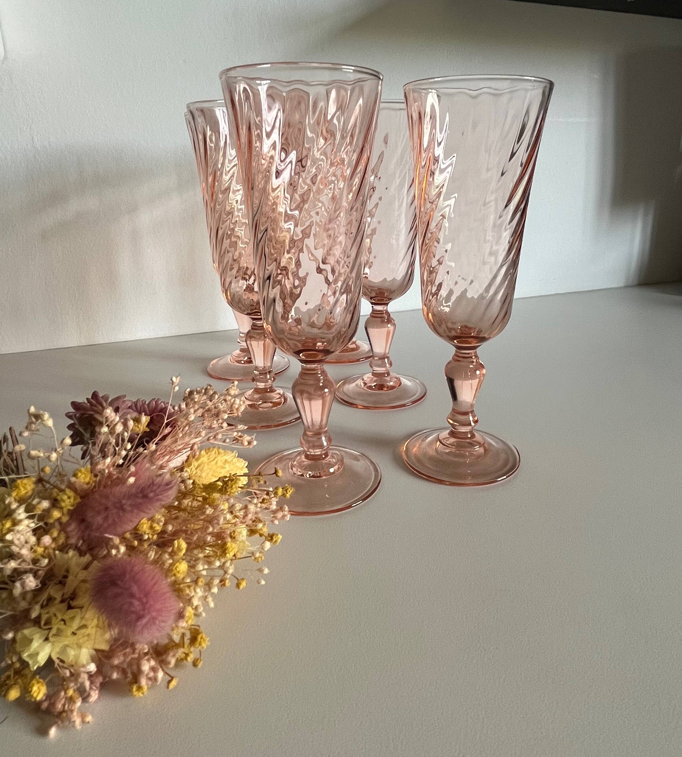 6 Rosaline Twisted Pink Champagne Flutes