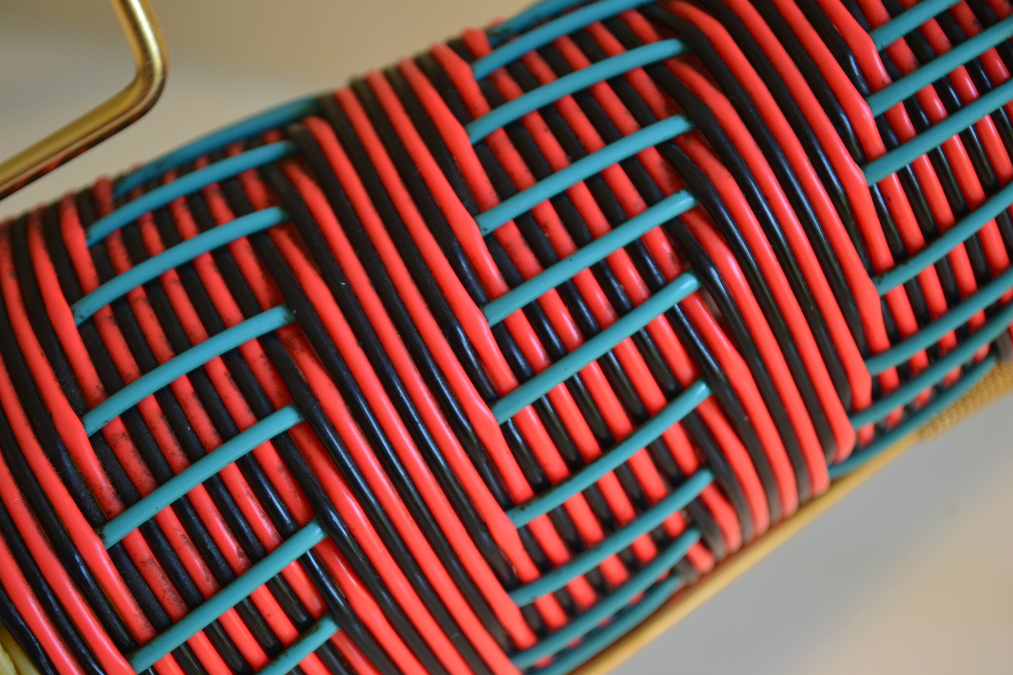 Scoubidou bottle or carafe and its Spoutnik Rocket support Space Age