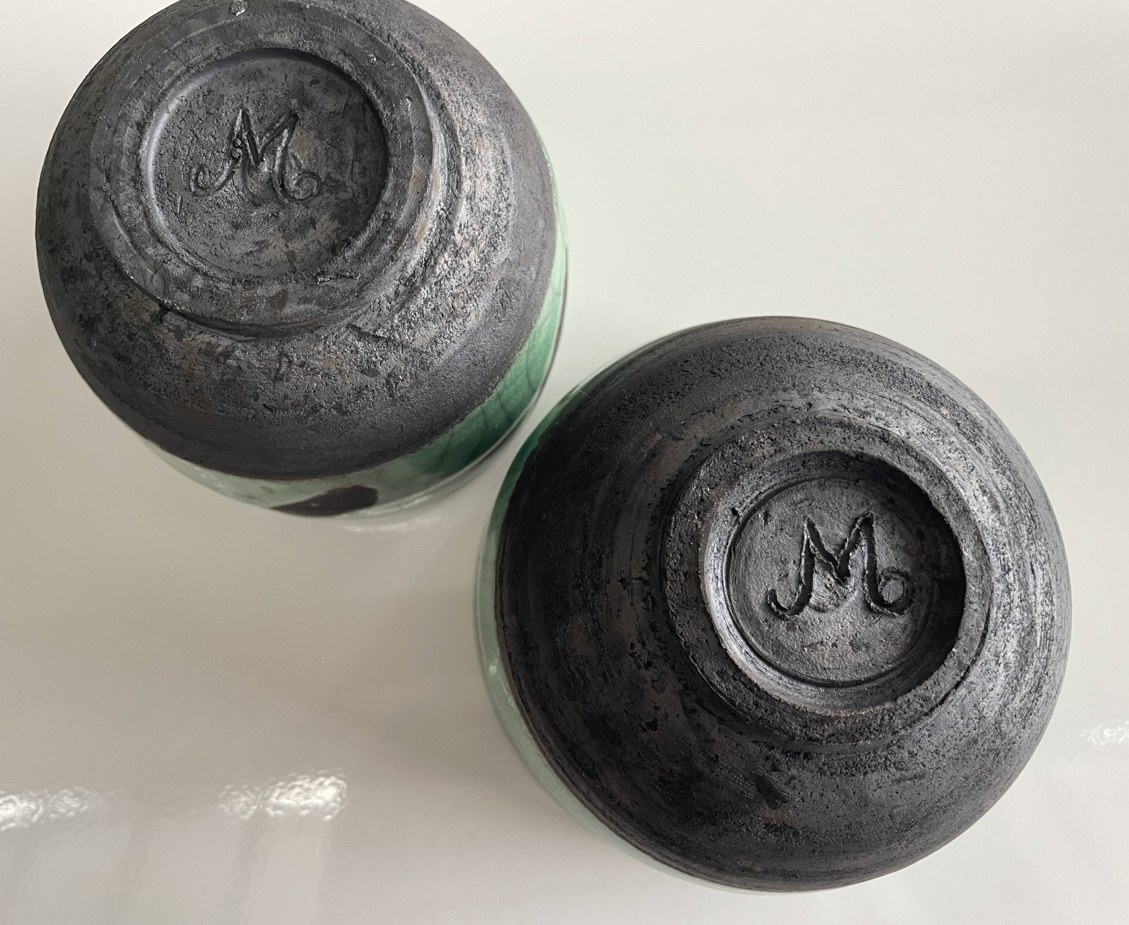 Pair of raku tea bowls, handmade ceramics
