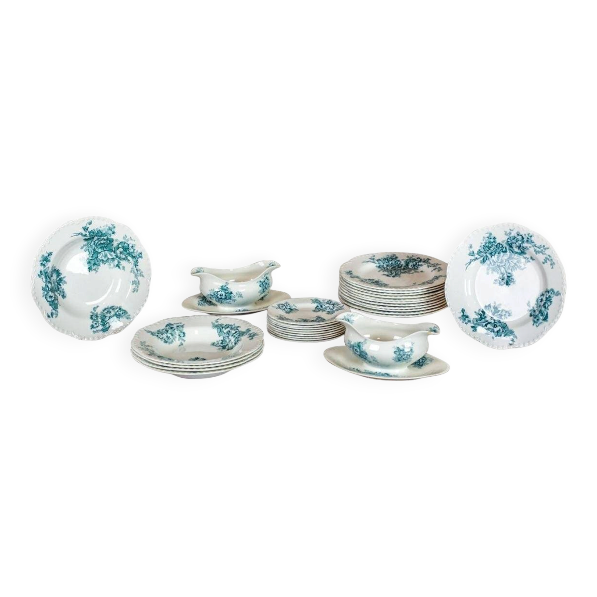 20th Century Anemone Porcelain Set by Johnson Brothers, 1930s, Set of 28