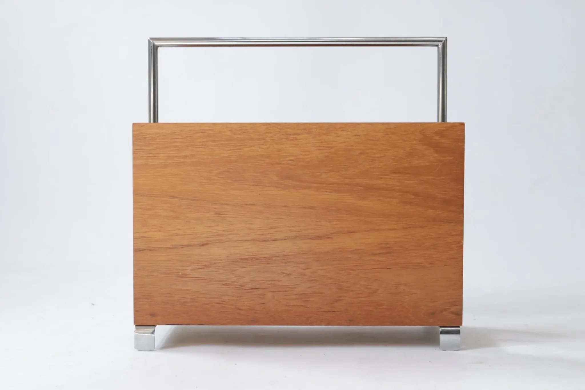 Mid-century modern magazine rack, teak and chrome, 1960s