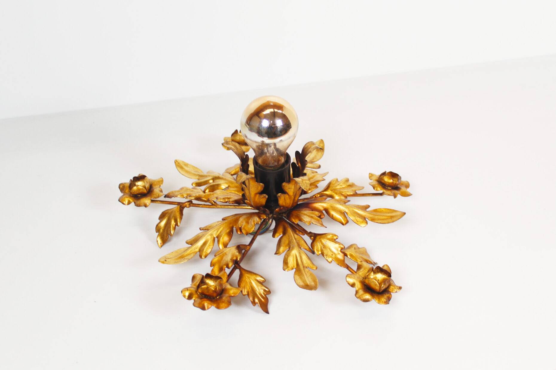 Medium size gilded floral flush mount light, Germany 1960s