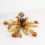 Medium size gilded floral flush mount light, Germany 1960s