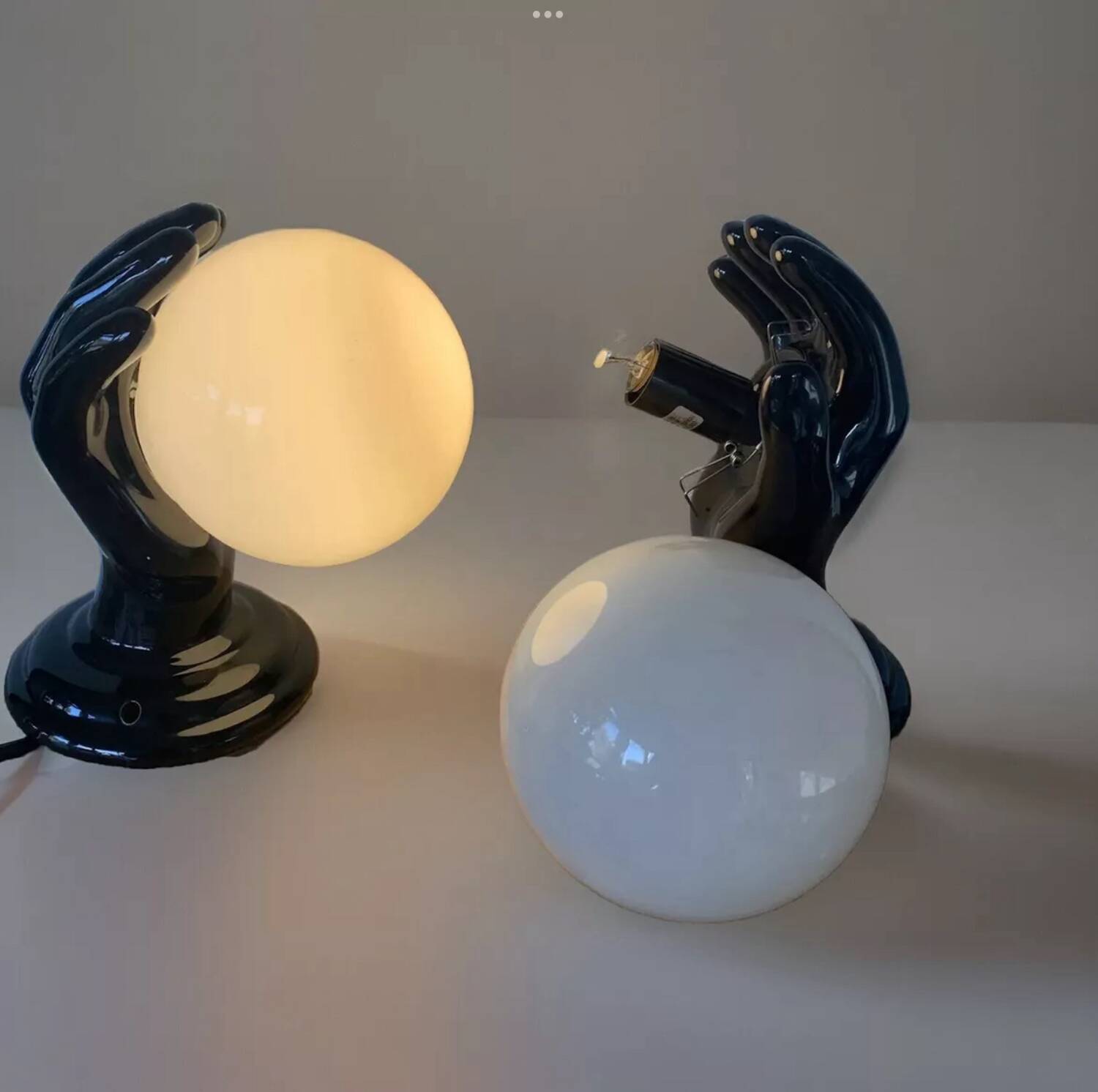 Pair of Ceramic Wall Lights or Lamps in the Shape of a Hand