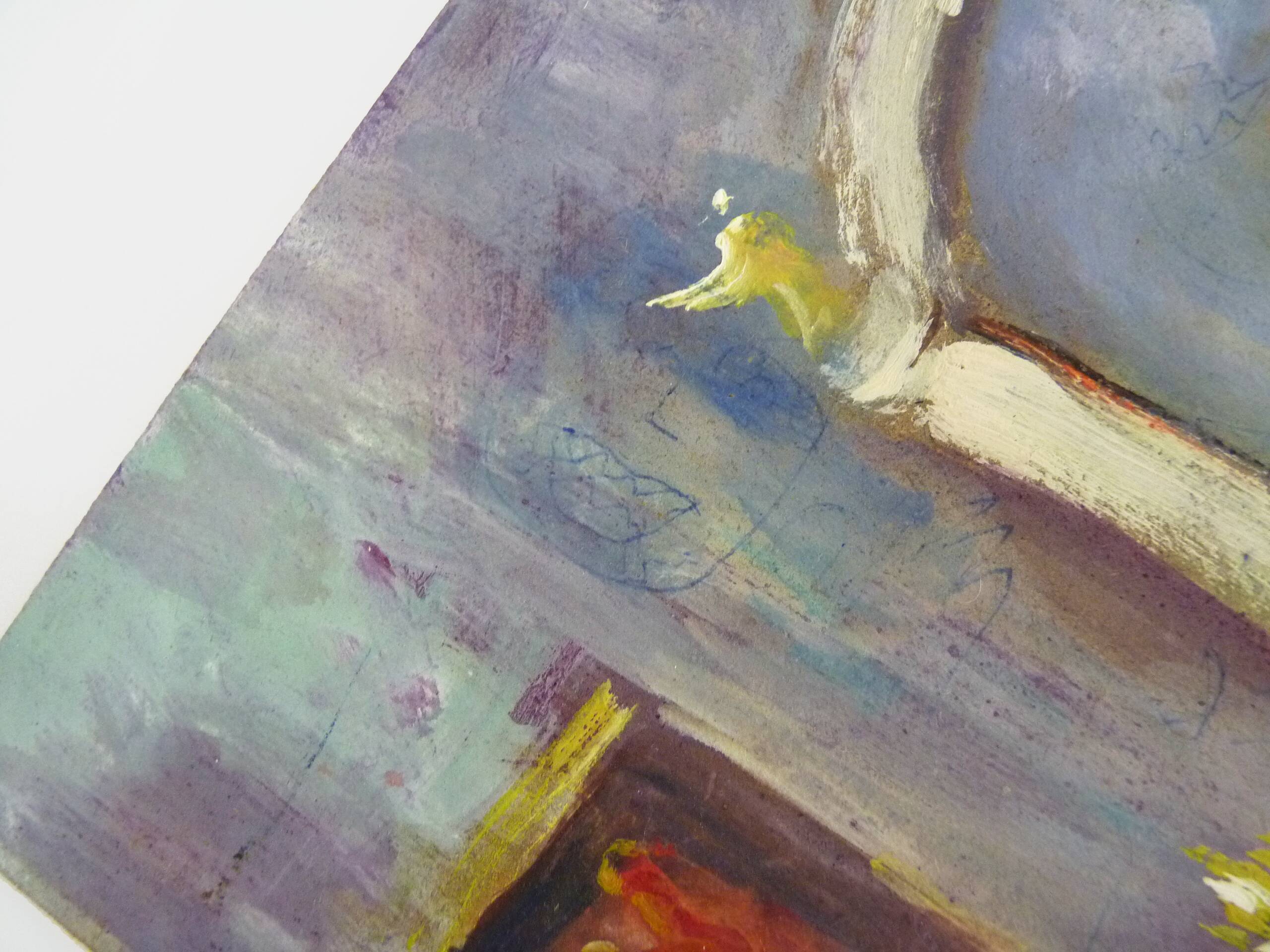 Oil on wood by Riccardo Capone Interior Church 50s 60s