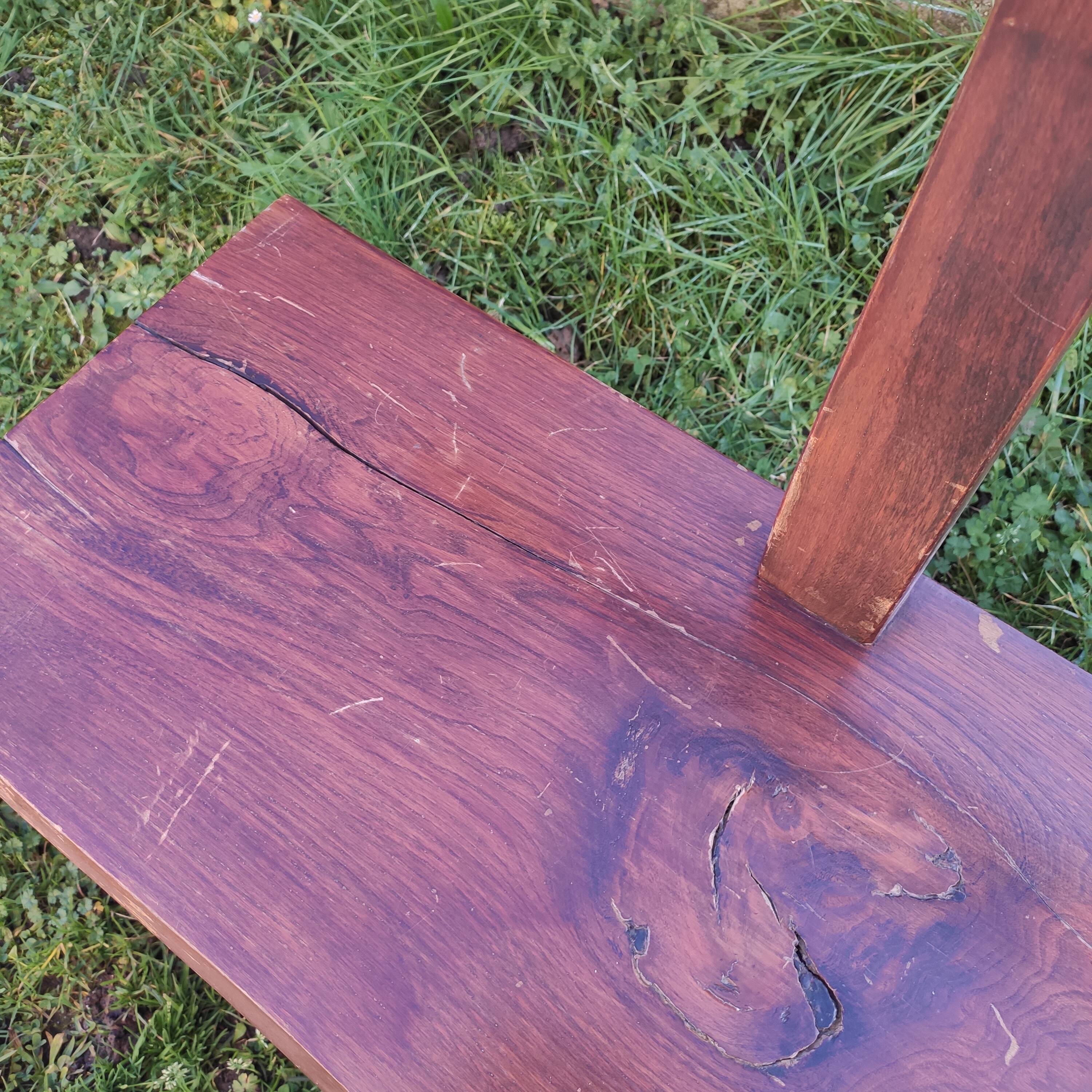 Brutalist bench solid wood 200 cm vintage French 50-60