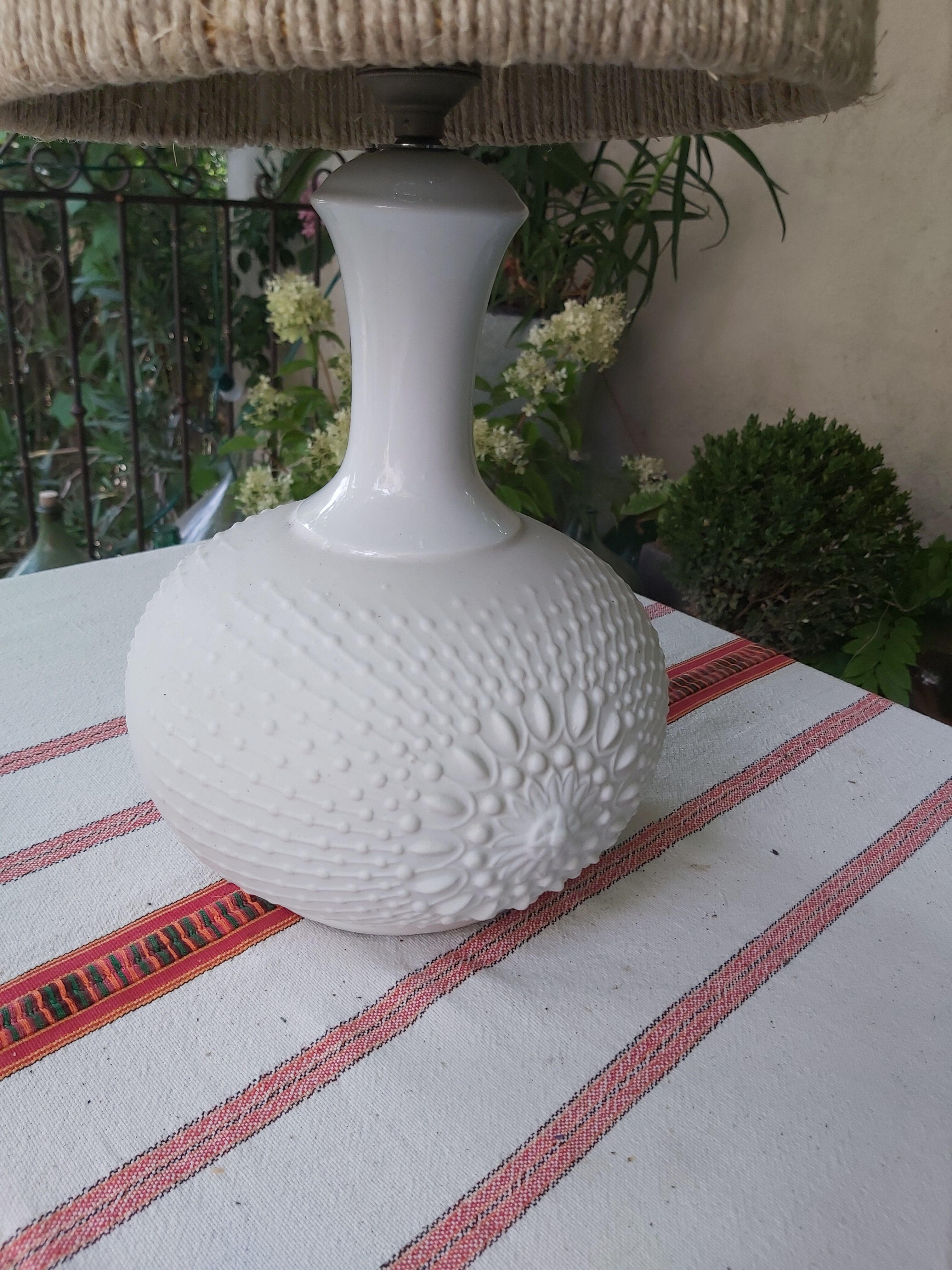 Vintage frosted glass lamp and rope lampshade