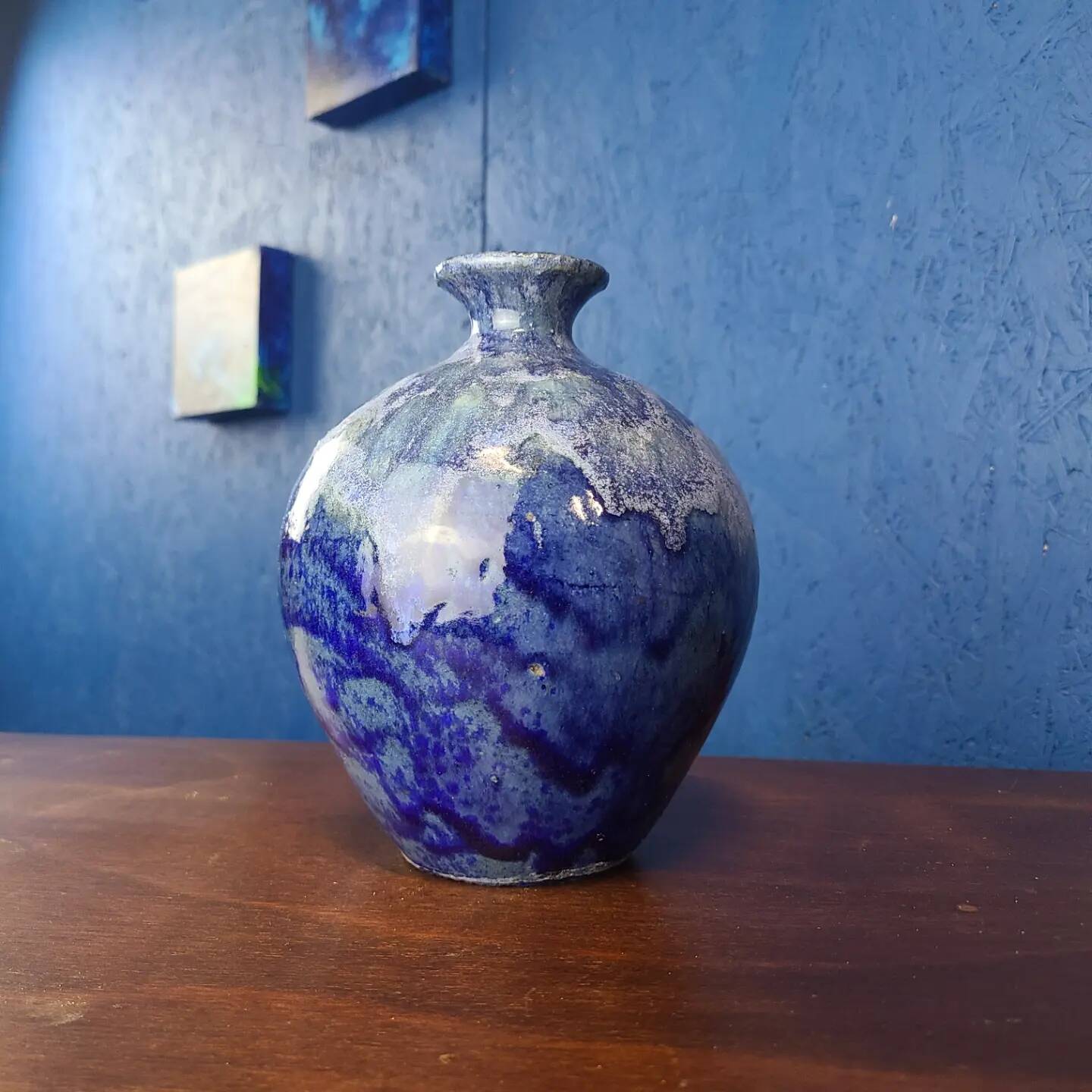 Blue stoneware flame vase circa 1960